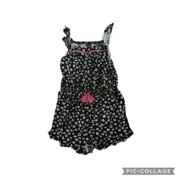 Vince Camuto Black and White Floral Romper with Pink Trim - Picture 1 of 3